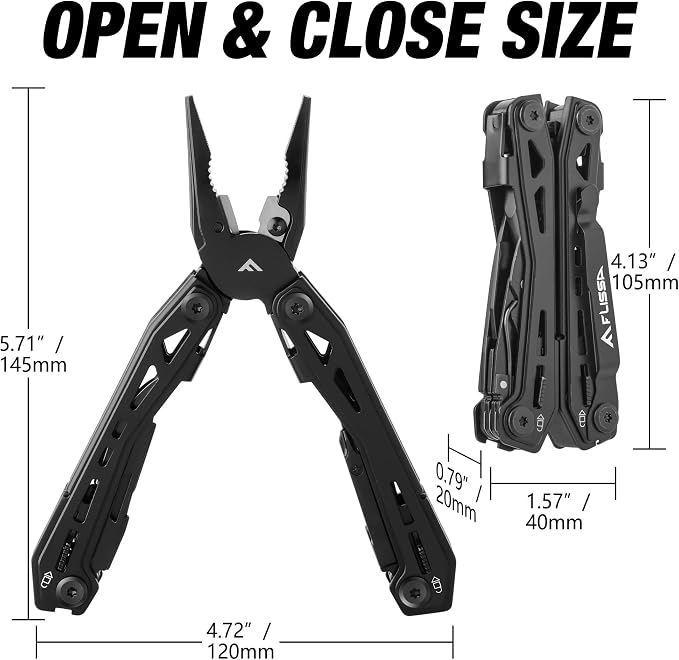 FLISSA 16-in-1 Stainless Steel Multi Tool, Gifts for Men Dad, EDC Multitool with Pocket Knife, Pliers, Belt Clip and Oxford Sheath, Self-locking Utility Multi-Tool for Camping Survival Outdoor