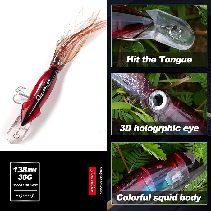 Wondersee Squid Fishing Bait Soft Hard Lures Kit Swimbait Crankbait Jig Simulation Weighted Holographic 4 PCS