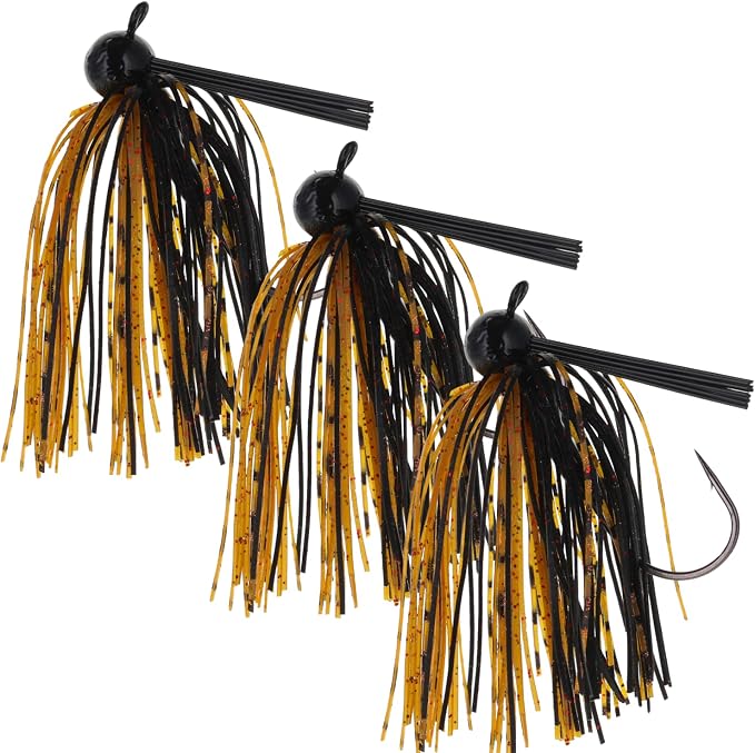 Reaction Tackle Football Jigs for Bass Fishing - Weedless Bait Design/Foot Ball Jig Head/Fishing Lures and Silicone Skirt - Also Pike, Walleye and Muskie and More (3-Pack)