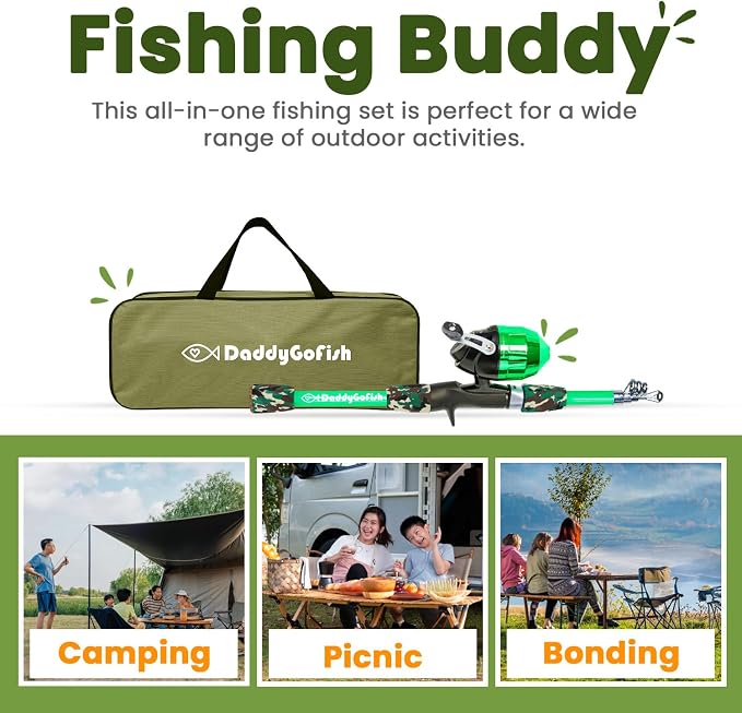 DaddyGoFish Kids Fishing Pole - Rod Reel Combo Tackle Box Starter Set - First Year Small Dock Gear Kit for Boys Girls Toddler Youth Age Beginner Little Children Junior Anglers