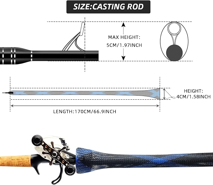 SF Fishing Rod Sock Fishing Rod Sleeve Rod Cover Braided Mesh Rod Protector Pole Gloves Fishing Tools for Spinning Fishing Rod,Casting Rod,Musky Rod, Ice Rod, Fly Rod, Spey Rod