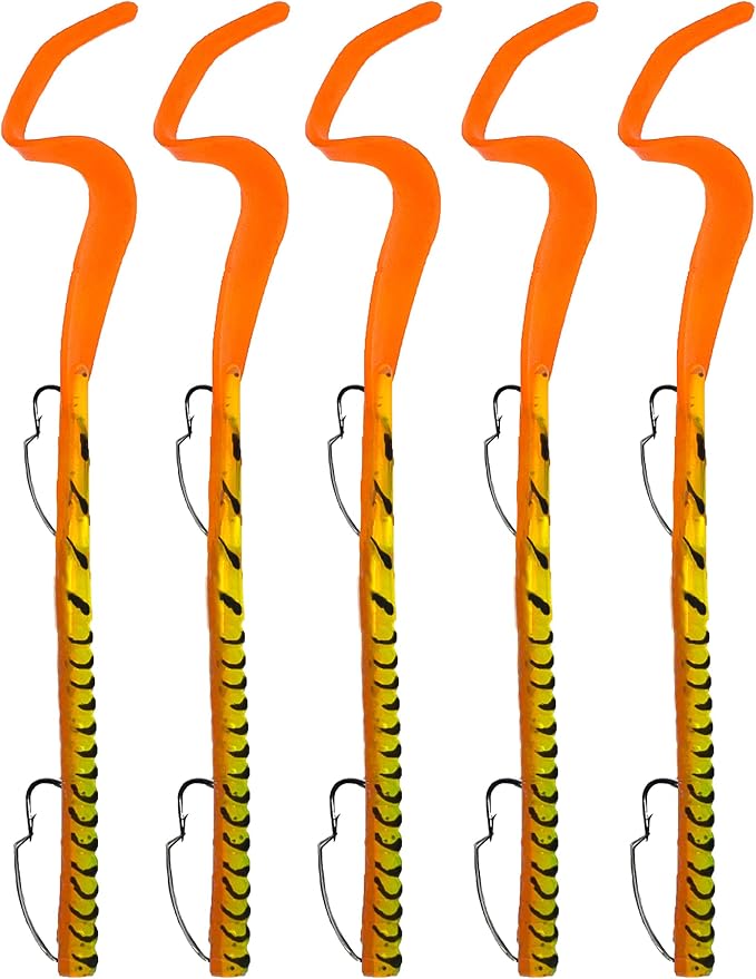 Delong Lures Fishing Lures Bass Set, 10" Pre-Rigged Weedless Swim Bait, Twister Tail Bass Fishing Lures, Extra Durable Soft Plastic Baits for Freshwater - 5 pcs Bass Baits and Lures Pack, Made in USA
