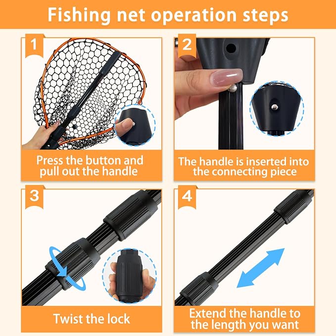 Telescoping Metal Lock Fishing Net Blue Aluminum Alloy Rubber Fish Net - Adjustable Length Lightweight Foldable Large Fishing Net with Handle Collapsible Extendable Fishing Accessories