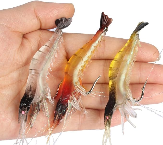 Goture Soft Shrimp Lures Fishing Saltwater Luminous Shrimp Bait Set Fishing Lures with Sharp Hooks for Freshwater Saltwater Trout Bass Salmon Crappie Walleye Pike Perch