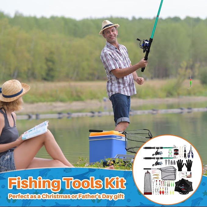 MiniInflat Telescopic Fishing Rod and Reel Combo, 6.89ft 2pcs Collapsible Rod with Plier Lip Gripper Lures Carrier Bag Pre-Loaded Spinning Reel Saltwater Freshwater Fishing Pole Kit