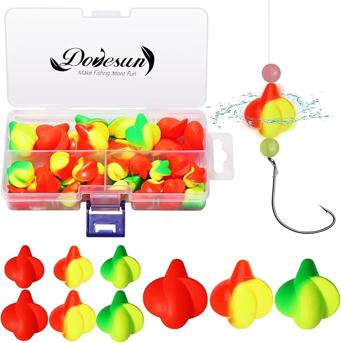 Dovesun 220/104/80/60/54/52/42pcs Pompano Rig Floats for Surf Fishing Foam Bobbers for Fishing Fly Fishing Bobbers Floats Bright Color Kit/Round/Cylindrical/Heart/Bullet/Pill/Spin Shape