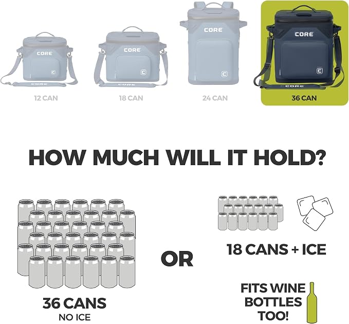 CORE Magnetic Leak Proof Soft Cooler with Waterproof Zipper | Insulated Bag Portable Ice Chest Box | Best Soft Cooler for Food & Beverages for Tailgating, Car Camping, Travel, and Family Beach Picnics