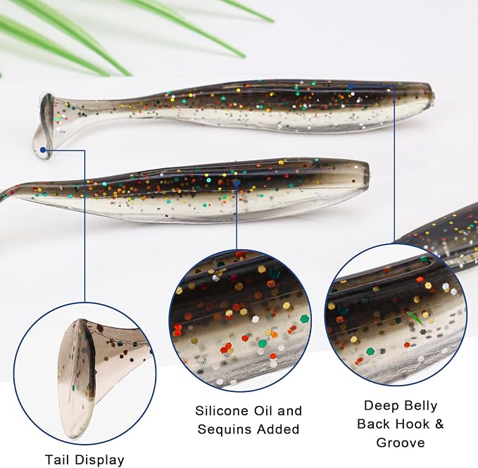 30pcs Soft Plastic Fishing Lures Paddle Tail Swimbaits Soft Baits Lure for Bass Crappie Trout Shad Freshwater Saltwater Fishing Mixed 3.5 Inch 4.7 Inch Swim Bait Kit with Box