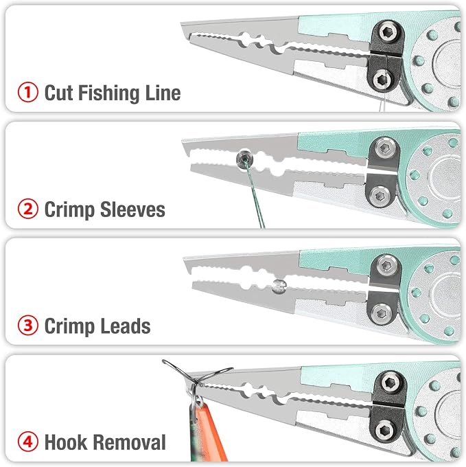 HAUSHOF 3PC Fishing Tool Kit, Stainless Steel Fish Lip Gripper, Aluminum Fishing Pliers with Sheath, Fish Hook Remover with Safety Coiled Lanyard