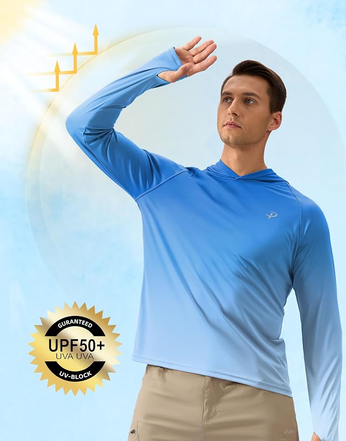 Pudolla Men's Sun Protection Hoodie Shirts UPF 50+ Rash Guard SPF Long Sleeve Fishing Shirt for Men Swim Hiking Boating