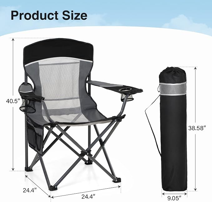 HIGH POINT SPORTS Oversized Portable Mesh Camping Folding Chair