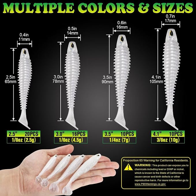 LUCKYFISHING Paddle Tail Swimbaits 10/16/20 PCS Fishing Lures Soft Plastic Lures for Trout Crappie Walleye Soft Baits for Bass Fishing Freshwater Saltwater 4.1/3.5/3/2.5 Inch