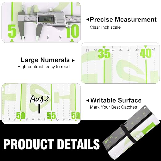 Booms Fishing 59" Fish Ruler: Foldable Fishing Ruler - Waterproof Fish Measuring Tape with Bump Board - Saltwater Fishing Measuring Tool for Angler, RL4 Green with White