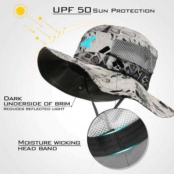 KastKing Sol Armis UPF 50 Boonie Hat - Sun Protection Beach & Hiking, Fishing, Paddling, Rowing, Kayaking - Silver Mist Agies Neck Gaiter-UPF 50+ Balaclava Face Mask