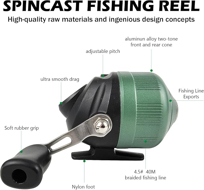 Spincast Fishing Reel, All-Metal Gears, Easy to Use Push Button Casting Design, Changeable Right/Left-Hand Retrieve