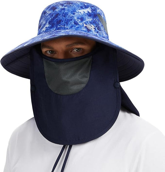 BASSDASH UPF 50+ Breathable Sun Hat with Removable Face Cover and Neck Flap Wide Brim Bucket Hat for Fishing Hiking Men Women