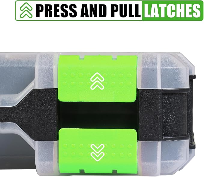 Tool Box with Transparent Lid, Double Side 34-Compartments Organizer Box with Removable Dividers for Hardware, Screws, Bolts, Nails, Beads, Jewelry and Fishing Accessories, Green, 2 Packs