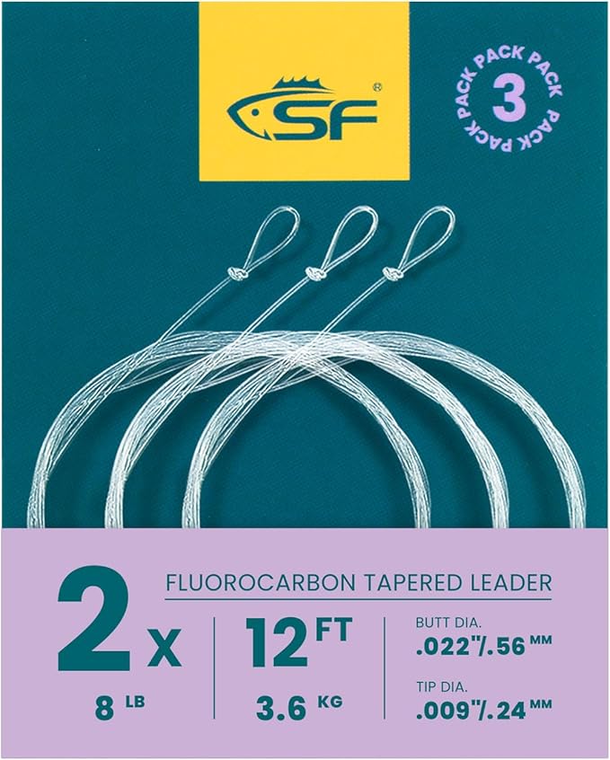 SF 3 Packs Pre-Tied Loop Fly Fishing Tapered Leader Fluorocarbon 7.5FT 9FT 12FT 0X 1X 2X 3X 4X 5X 6X 7X