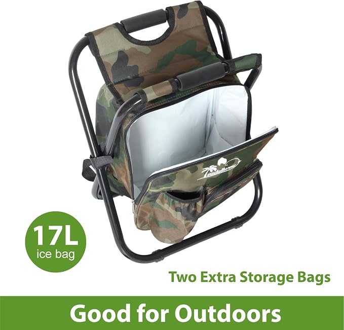 LEADALLWAY Backpack Fishing Chair with Cooler Bag Foldable Stool,Fishing Hunting Gifts for Men,Outdoor,Camping,Paints,BBQ,Beach,Picnic,Hiking,Concert(Camouflage Backpack Chair)