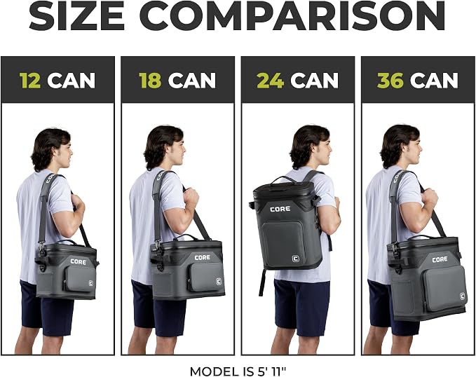 CORE Magnetic Leak Proof Soft Cooler with Waterproof Zipper | Insulated Bag Portable Ice Chest Box | Best Soft Cooler for Food & Beverages for Tailgating, Car Camping, Travel, and Family Beach Picnics