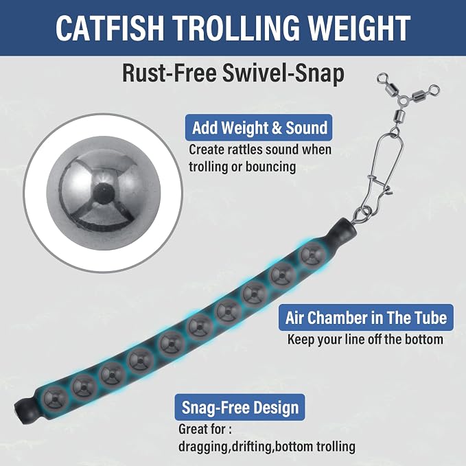 Dragging Weights for Catfishing Trolling, Drifting Dragging Sinkers, Bottom Search Lead Stick Weights and 3 Way Rig