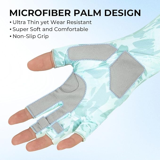KastKing Agies Fishing Gloves Men, UPF 50+ Sun Gloves UV Protection, Cooling Quick-Dry 3/4 Fingerless Gloves with Extended Cuff, Microfiber Palm & Pull Tabs, for Fishing, Kayaking, Hiking, Hunting