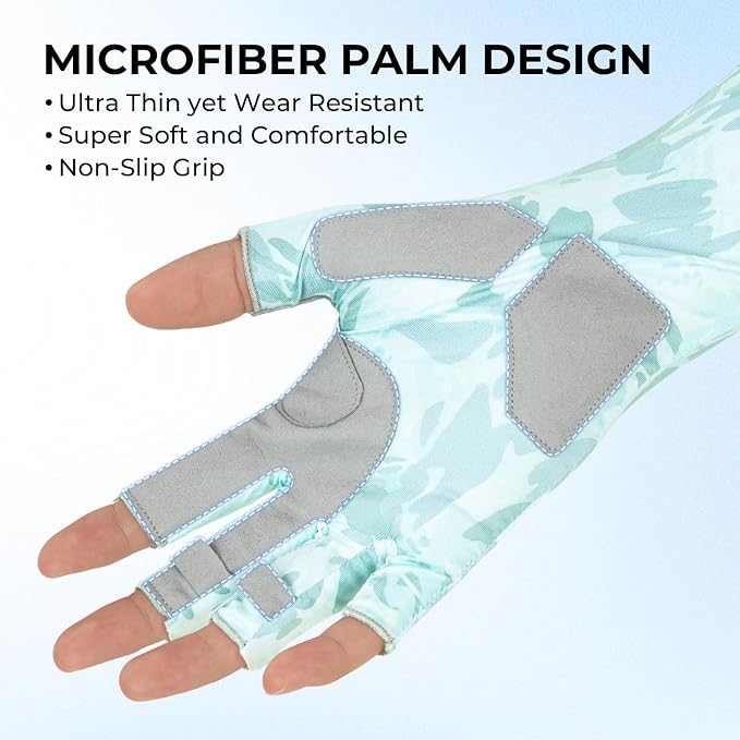 KastKing Agies Fishing Gloves Men, UPF 50+ Sun Gloves UV Protection, Cooling Quick-Dry 3/4 Fingerless Gloves with Extended Cuff, Microfiber Palm & Pull Tabs, for Fishing, Kayaking, Hiking, Hunting