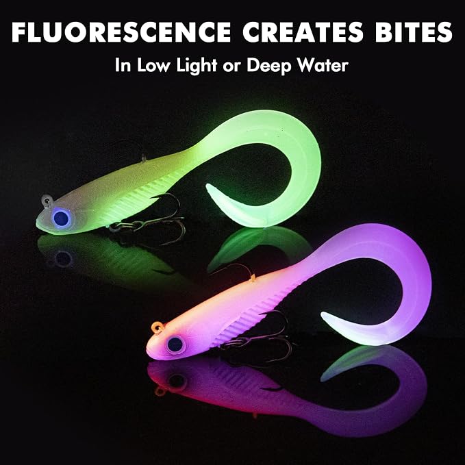TRUSCEND Duramax Pre-Rigged Fishing Lures with BKK Jig Hooks, 10X Tear-Resistant TPE Soft Swimbaits for Bass Striper Trout Crappie Walleye Grouper, Lifelike Fishing Baits for Saltwater and Freshwater