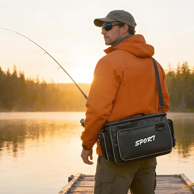 Fishing Tackle Bags - Saltwater & Freshwater Fishing Bags - Waterproof, Padded Shoulder Strap - Gear Storage