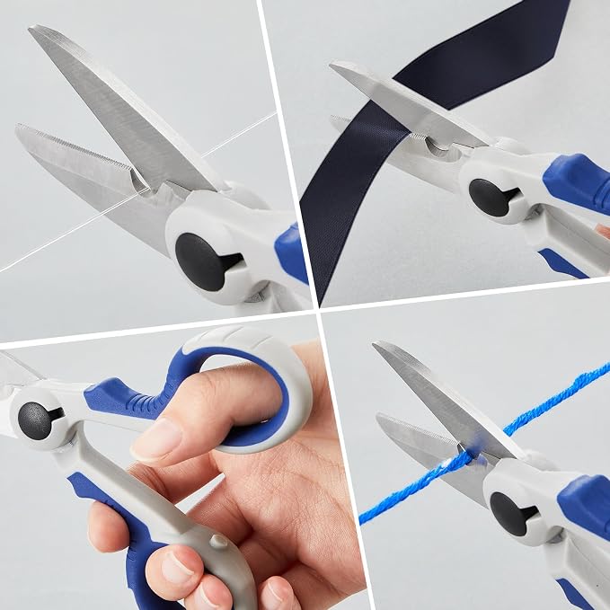 Honoson 2 Pcs 5.7" Fishing Scissors Braided Line Cutters Fishing Heavy Duty 3cr13 Non Slip Serrated Edge Scissors Saltwater Freshwater Braid Multi Function Snips for Trimming (Blue Gray)