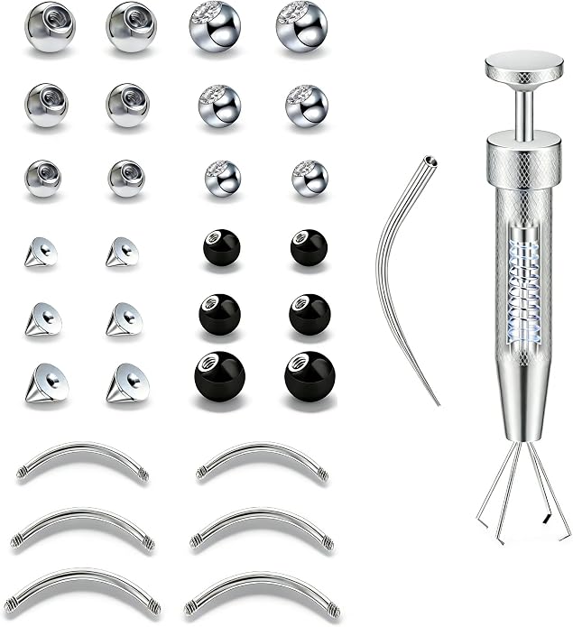16G Titanium Curved Barbell Eyebrow Rings with Grabber Tool to Prevent Bead Loss, Smooth Transfer Guide Pin for Comfortable Daily Wear, Unisex Lip Daith Rook Jewelry, 6mm 8mm 10mm, 24 Replacement Ends