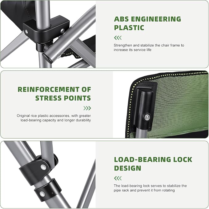 New Folding Fishing Chair with Rod Holder, 150Kg Heavy Duty All Terrain Chair with Side Pocket, Cup Holder, Portable Adults Armchair for Outdoor, Camping, Garden, Beach, Lawn, Picnic Black Green