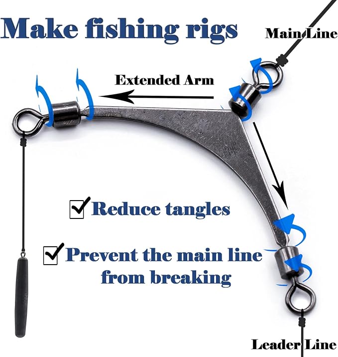 FishTrip 3 Way Swivel Fishing - 15pcs 3way Rolling Swivels Fishing Tackle Stainless Steel for Fishing Rigs Saltwater