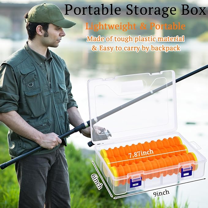 6 Pcs Fishing Leader Holder 6 Pack with Storage Box 72 Slot Snell Hook Organizer Anti-Tangle Rig Keeper for Walleye Catfish Bass Trout