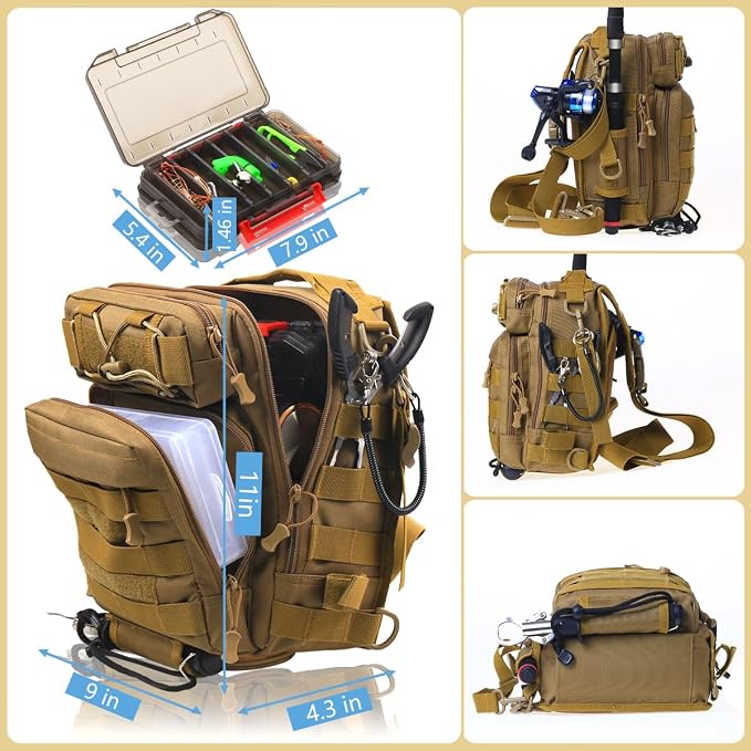 Aertiavty Fishing Backpack, Fishing Bag with Tackle Box, Compact Fishing Tackle Bag, Fishing Tackle Backpack with Rod Holder for Outdoor Sport Fishing Gifts for Men Women
