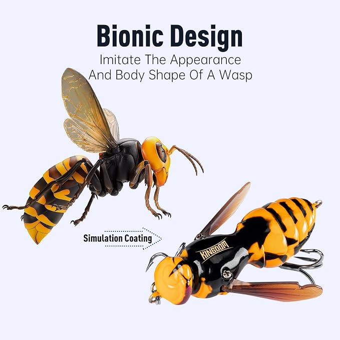 Kingdom Wasp Craw Bait Insect Bionic Floating Fishing Lures Swimbaits Hard Artificial Baits Lure for Freshwater and Saltwater Bass Carp Pike Walleye Fishing ABS Material Carbon Steel Three Book Hook