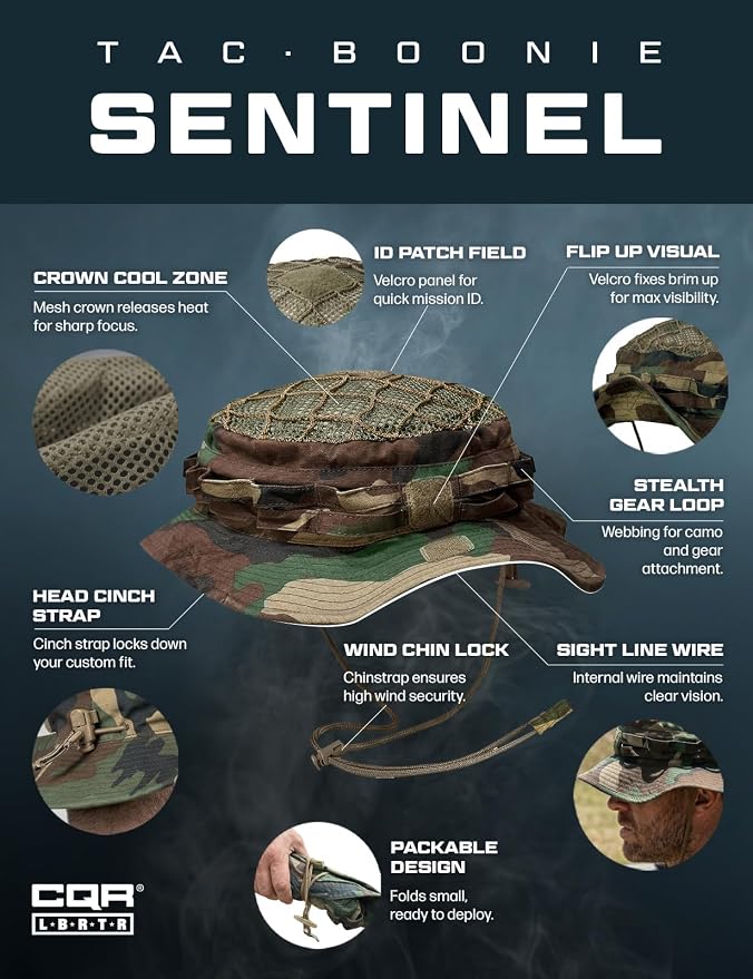 CQR Men's Tactical Boonie Hat, Breathable Packable Sun Hat for Hunting, Hiking, Fishing, Shooting, and Outdoor Activities
