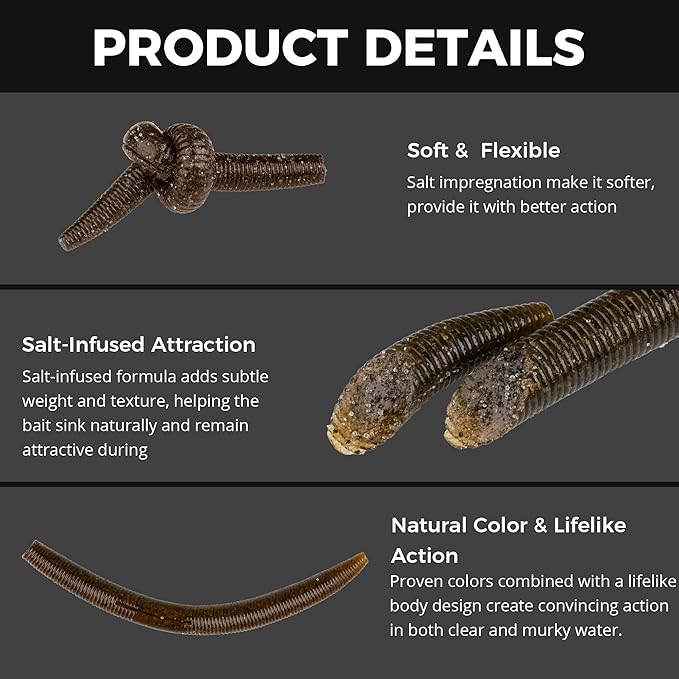 30/50/78/100Pcs Senko Worms Kit – 4"/5" Soft Plastic Fishing Lures with Salt Impregnation for Bass Fishing