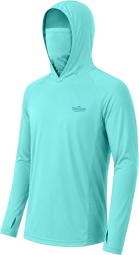 Men's UPF 50+ Long Sleeve Fishing Hoodie, UV Protection Sun Shirt with Hood Mask, Hooded Graphic Shirts for Outdoor