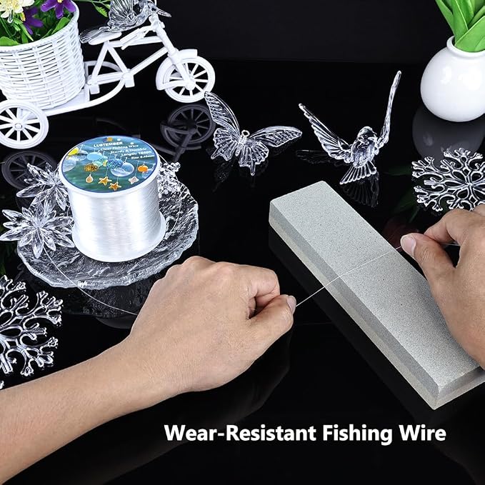LUSTEMBER Fishing Wire, 1640 ft Clear Fishing Line, Strong Invisible String for Hanging Decorations, Balloons, Crafts, Jewelry Making, Beading, Bracelets and Necklaces