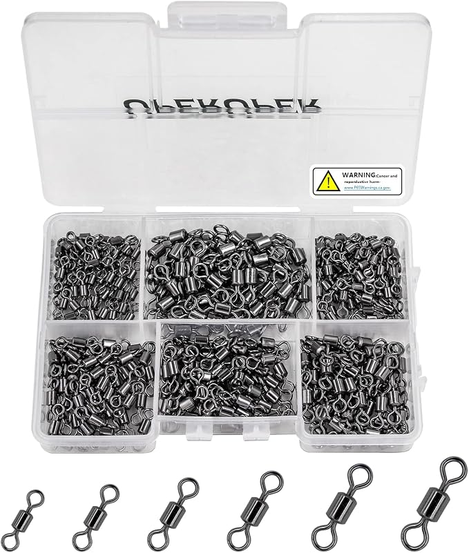 Fishing Barrel Swivels Kit, 300pcs Stainless Steel Rolling Bearing Snap Connector for Saltwater Freshwater Fishing#2#3#4#5#6#7