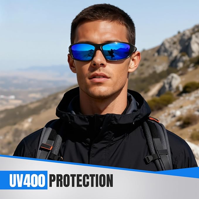Polarized Sports Sunglasses for Men - Wrap Around Mens Sunglasses UV Protection for Fishing Cycling Driving