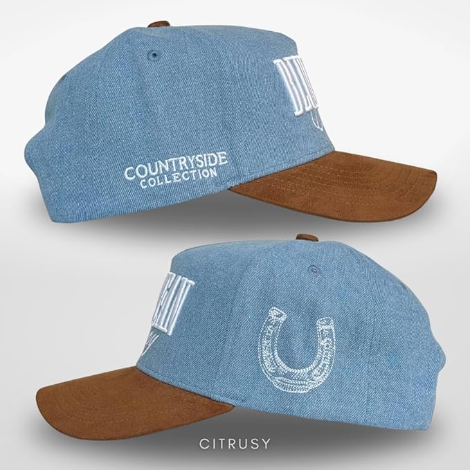 Vintage Western Trucker Hat | Men & Women | Country Cute Caps for Cowgirls Cowboys | Camo Denim Embroidered Cotton | Snapback