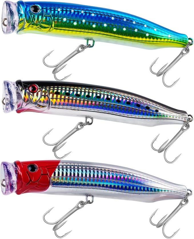 THKFISH Popper Lures Saltwater Tuna Popper Topwater Fishing Lures for Surf Fishing Bass with 3D Eyes for GT Tuna Large Fish 5.9in 1pc/3pcs