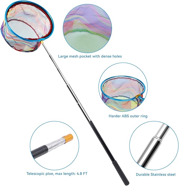 2PCS Fishing Net with Bucket, Telescopic Fishing Landing Net, Collapsible Youth Sand Bucket, Youth Fish Butterfly Catching for Freshwater Saltwater Outdoor Activities