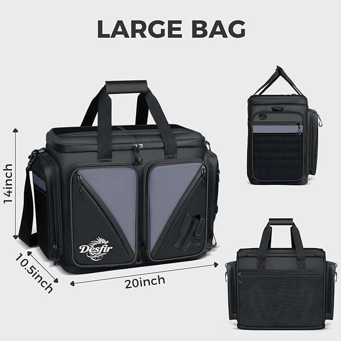 Handor Waterproof Fishing Tackle Bag, Large Saltwater Resistant Storage, 1000D PVC Material, Holds 3600 3700 Trays (Black and Gary, Medium Bag)