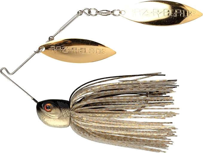 Strike King (TGBDWEL34-215) Tour Grade Bottom Dweller Spinnerbait Fishing Lure, 3/4-Ounce, Size 5/0 Hook, Tandem Raz-R Blade High RPM Blades, Hand-Tied Skirt, Golden Shiner