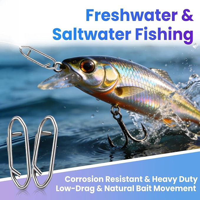 Power Fishing Clip - Fishing Speed Clips 50Pcs Stainless Steel Quick Change Connector,Link Split Rings Snaps for Lures Saltwater Size S# M# L#
