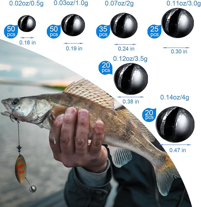 SANWEAL120PCS/200PCS Fishing Weights Sinkers - Premium Split ShotFishing Weights Sinkers - Round Removable Fishing Sinkers - 5/6 Sizes