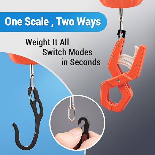 Fish Scale Digital Fishing Scale with Lip Gripper & Replaceable Hook, Auto Unit Recall, 110 lb Capacity, Memory & Total, Multi-Mode lb/oz/kg with LCD Display, Fishing Gift for Men